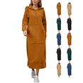 thumbnail image 1 of Women Hoodies Dress Sweatshirt Pullover Maxi Dresses with Pocket Oversized Casual Solid Color Fall Winter Clothing, 1 of 9