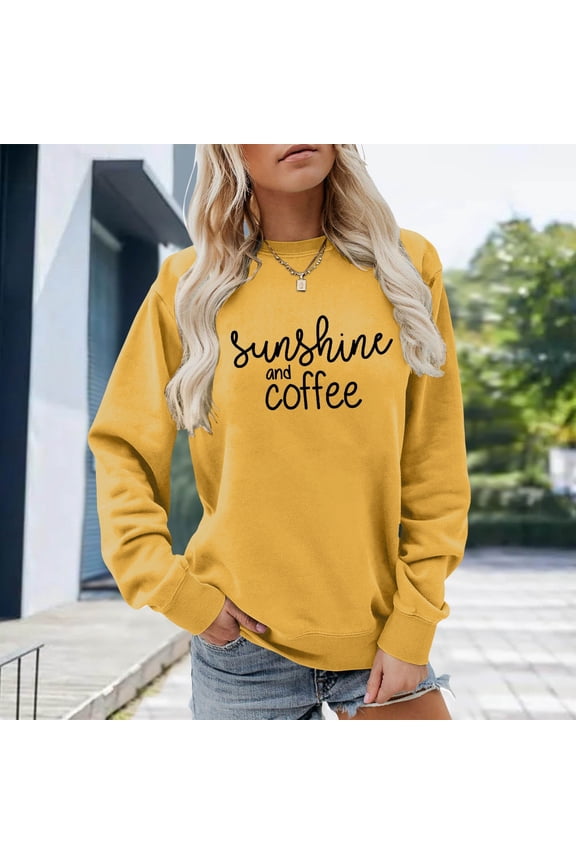 Women Hoodies Everyday Casual Letter Print Long Sleeve Crew Neck Loose Pullover Sweatshirt Women Sweatshirt Yellow XXL