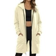 thumbnail image 1 of Women Hoodies Fall Solid Casual Zip Up Fleece Hoodies Tunic Sweatshirt Long Hoodie Jacket with Pocket Sweatshirt for Women Beige L=3, 1 of 4