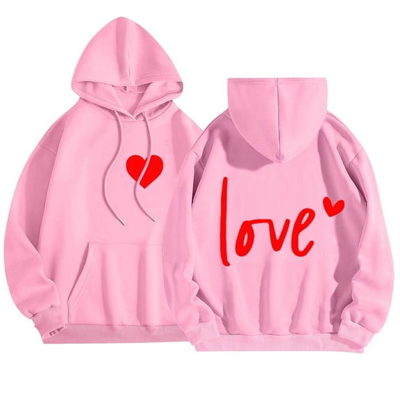 Women Hoodies Fall Winter Women's Valentine's Day Couples Matching Letter Print Hooded Long Sleeve Lightweight Casual Pullover Women's Sweatshirt Pink M