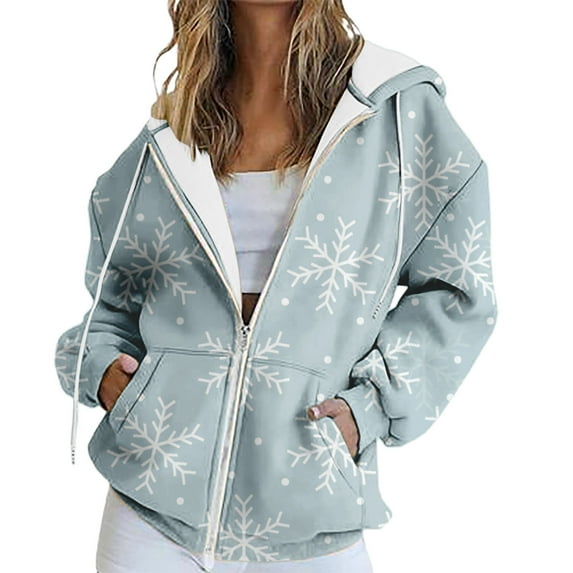 Women Hoodies Family Full Zip Christmas Sweatshirt Vintage Y2K Tops Long Sleeve Womens Hoodie Blue