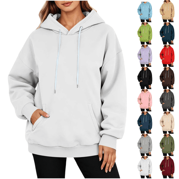 Women Hoodies Fashion Crewneck Long Sleeve Sweatshirts Casual Loose Pullover Winter Solid Comfy Trendy Tops with Pockets