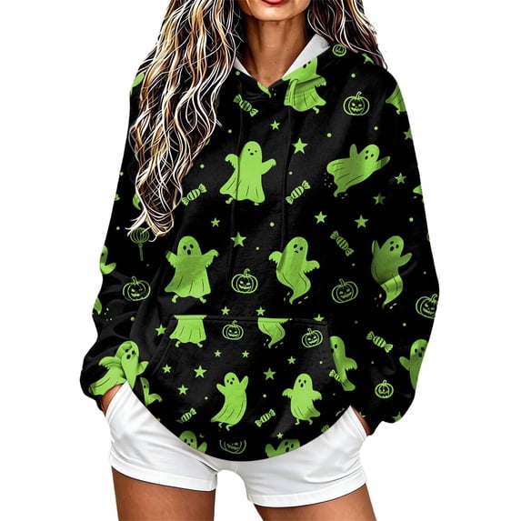 Women Hoodies Festive Halloween Letter Print Sweatshirt Stylish Long Sleeve Pullover Tops for Autumn Celebration