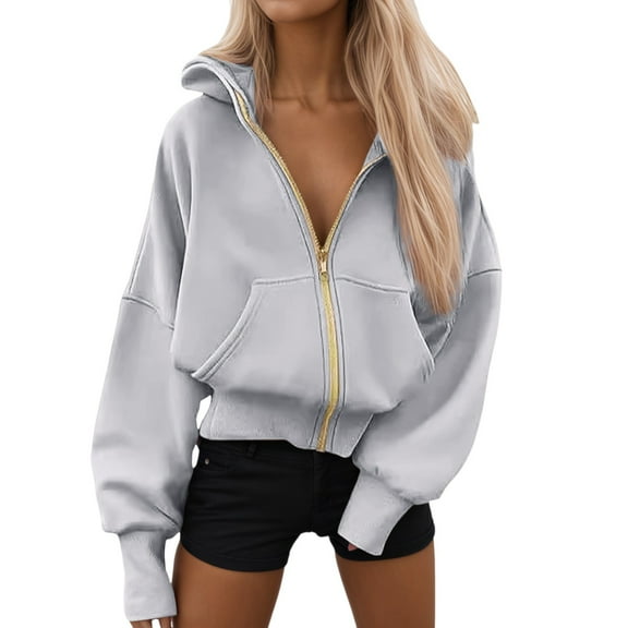 Women Hoodies Grey Zip Up Hoodies Long Sleeve Tops Womens Pullover Hoodie Ladies Hoodies M
