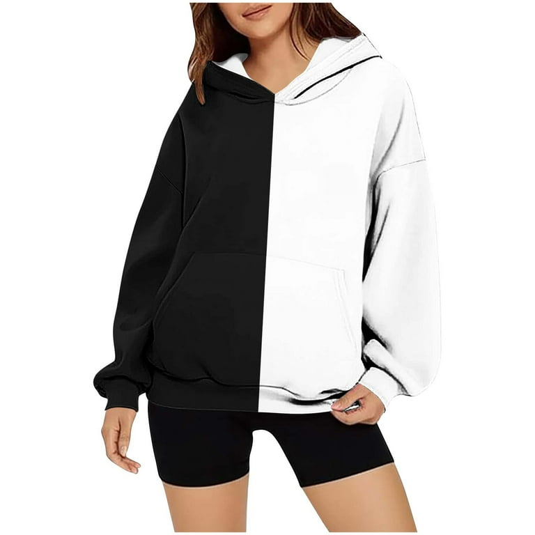 Women Hoodies Long Sleeve Oversized Hooded Sweatshirt Color Block