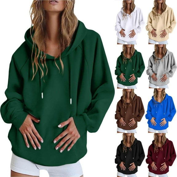 Women Hoodies Oversized Solid Long Sleeve Casual Basic Pullover Sweatshirts Army Green M