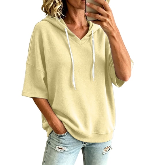 Women Hoodies Relaxed Bat Sleeve Hooded Sweatshirt with Drawstring Pullover for Spring Summer Fall Women Sweatshirt White Jacket