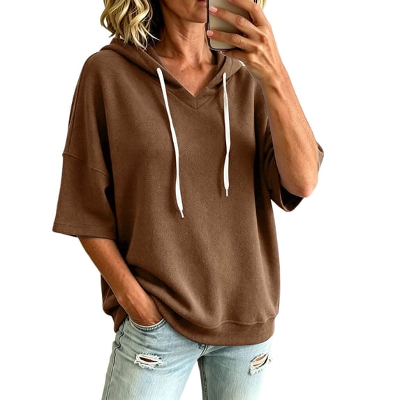 Women Hoodies Relaxed Bat Sleeve Hooded Sweatshirt with Drawstring Pullover for Spring Summer Fall Women Sweatshirt White Jacket