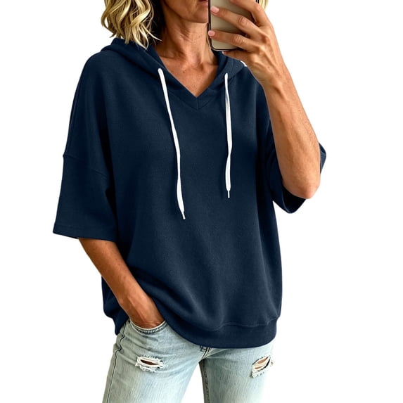Women Hoodies Relaxed Bat Sleeve Hooded Sweatshirt with Drawstring Pullover for Spring Summer Fall Women Sweatshirt White Jacket
