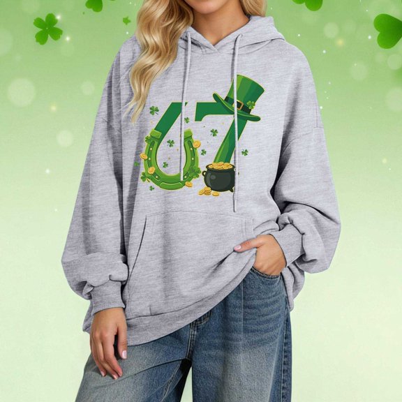 Women Hoodies Sweatshirts 6 7 Six Seven Letter Hoodies Sweatshirts Comfortable Stylish Print Hoodie For St Patrick'S Day Fashion Loose Fit Pullover With Drawstring Hood And Pockets Light Gray S