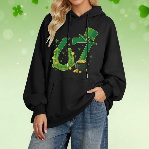 Women Hoodies Sweatshirts 6 7 Six Seven Letter Hoodies Sweatshirts Comfortable Stylish Print Hoodie For St Patrick'S Day Fashion Loose Fit Pullover With Drawstring Hood And Pockets Black Xl