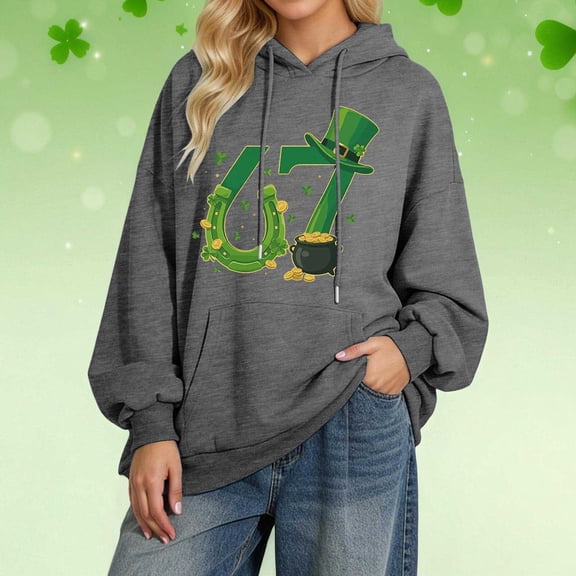 Women Hoodies Sweatshirts 6 7 Six Seven Letter Hoodies Sweatshirts Comfortable Stylish Print Hoodie For St Patrick'S Day Fashion Loose Fit Pullover With Drawstring Hood And Pockets Grey L
