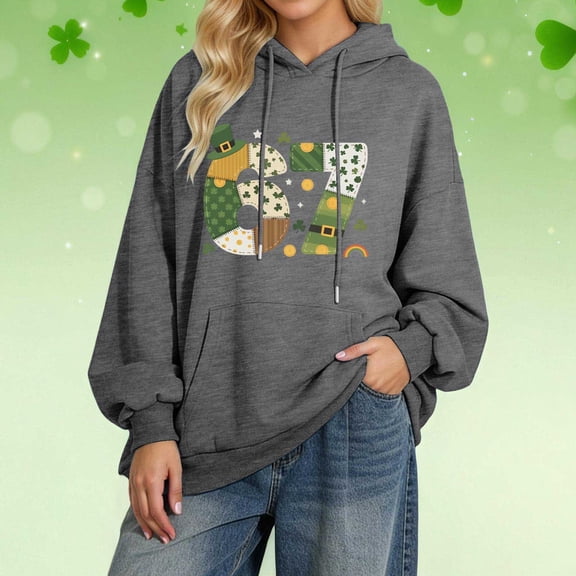 Women Hoodies Sweatshirts 6 7 Six Seven Letter Hoodies Sweatshirts Comfortable Stylish Print Hoodie For St Patrick'S Day Fashion Loose Fit Pullover With Drawstring Hood And Pockets Grey S
