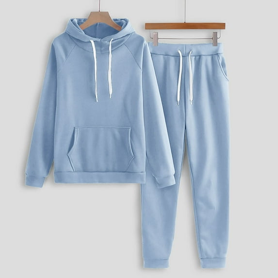Women Hoodies Sweatsuit Basic Solid Color Long Sleeve Hooded Matching Joggers Sweatpants 2 Piece Tracksuit Sets Active Joggers Pants