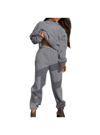 Women Hoodies Sweatsuit Long Sleeve Hooded Matching Joggers Sweatpants 2  Piece Tracksuit Sets Winter Warm Thicken Sherpa Lined Jumpsuits Outfits Set  