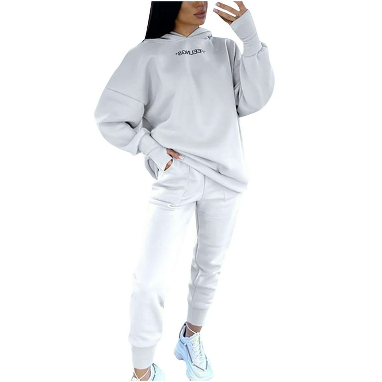 Jogger Hoodie Sweat Suit Set Women Fall Winter Hooded Sweatshirt