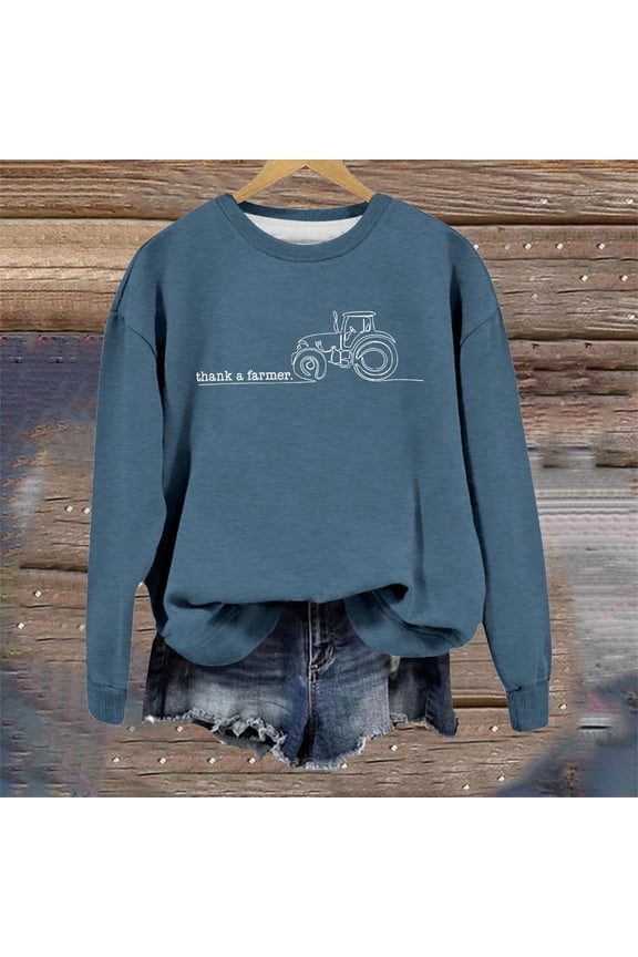 Women Hoodies Wrinkle Free Soft Print Long Sleeve Crew Neck Loose Pullover Sweatshirt Womens Sweatshirt Blue XXL