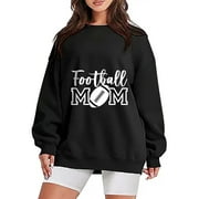 Women Hoodless Sweatshirts Letter Printed Long Sleeve Clothes Casual Football Round Neck Autumn Winter Season Tops Office Workout Sweatshirt For Woman