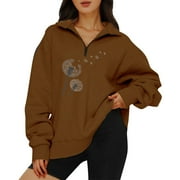 Women Hoodless Sweatshirts Letter Printed Long Sleeve Clothes Leisure Fashion Temperament Zipper Cap Tops Office Workout Sweatshirt For Woman