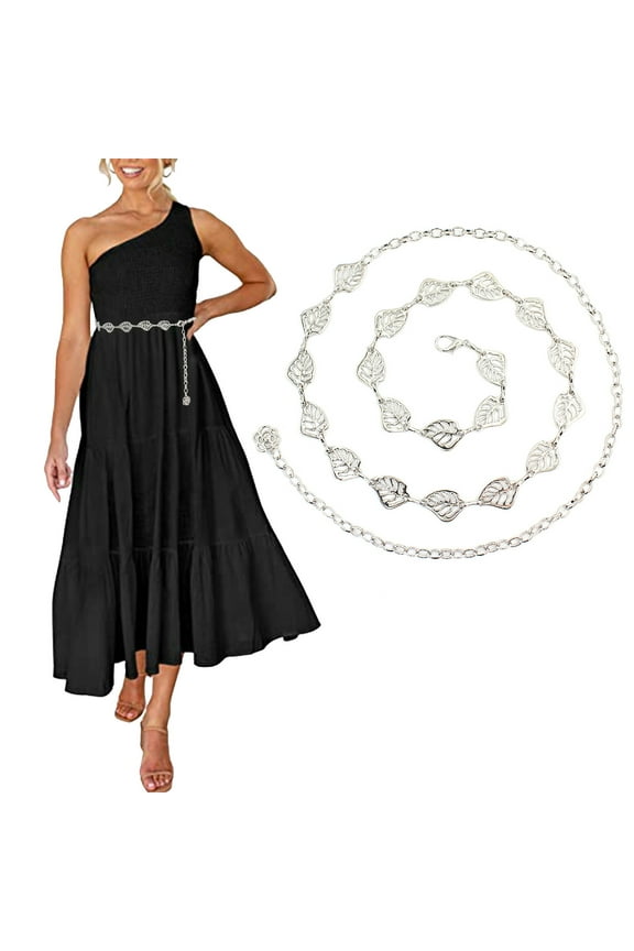 Women Hook Adjustment Waist Metal String Decorative Dress Waist Small Fragrance Leaves Thin Belt Sweet Chain