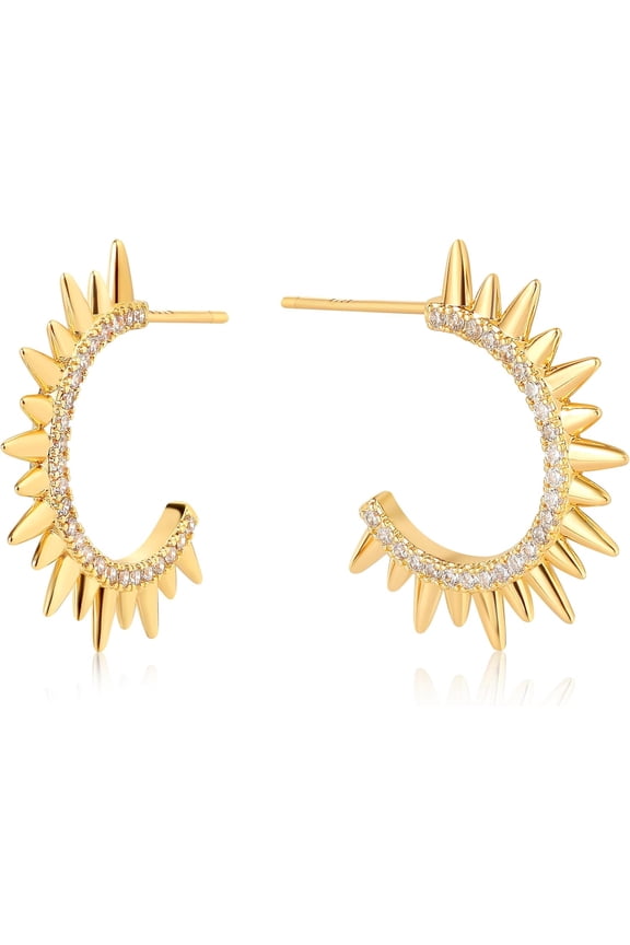 Women Hoop Earrings 14K Gold Plated Lightweight Chunkly Open Hoops | Gold Hoop Earrings for Women Spike Illusion Jewelry Handmade Trendy Gold Earrings Hypoallergenic Dainty Jewelry Gift