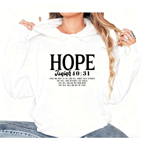 Women Hope Christian Inspirational Graphic Tee Faith Based T Shirt Top Comfortable Hooded long-sleeved White S-2XL