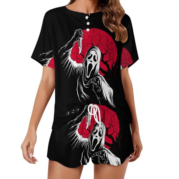 Women Horror Movie Scre-am0 Pajamas Set Short Sleeve Shirt With Shorts Loungewear Sleepwear