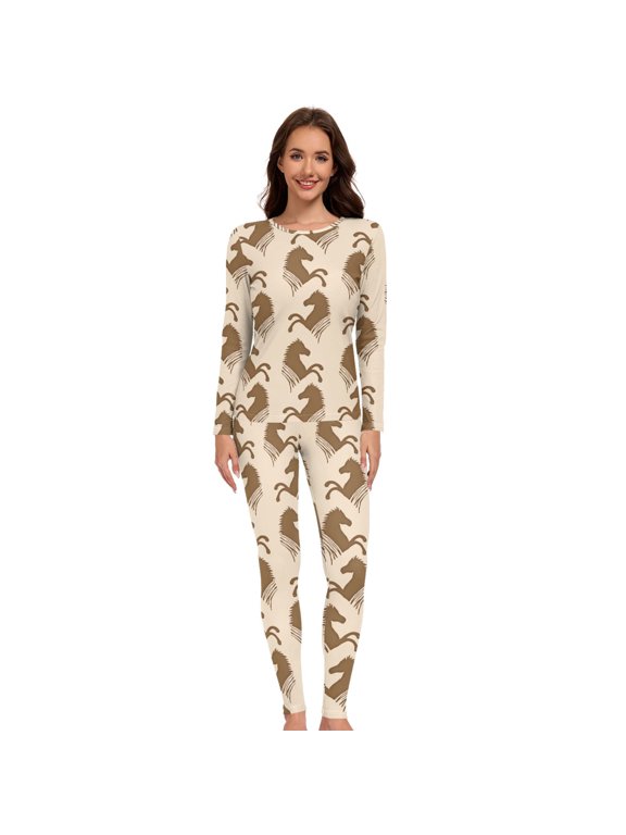 Women Horses Thermal Underwear Set 2 Piece Base Layer Medium