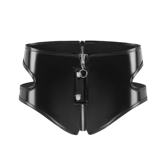 Women Hot Shorts Black PVC Summer Skinny Faux Leather Shorts Plus Size Low Sexy Waist Women's Zipper Open Crotch Mini Shorts