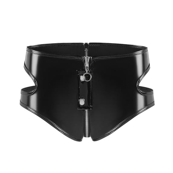 Women Hot Shorts Black PVC Summer Skinny Faux Leather Shorts Plus Size Low Sexy Waist Women's Zipper Open Crotch Mini Shorts