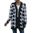 thumbnail image 1 of ZXSXSY Women Houndstooth Plaid Print Waterfall Neck Mid Length Long Sleeves Cardigan, 1 of 7