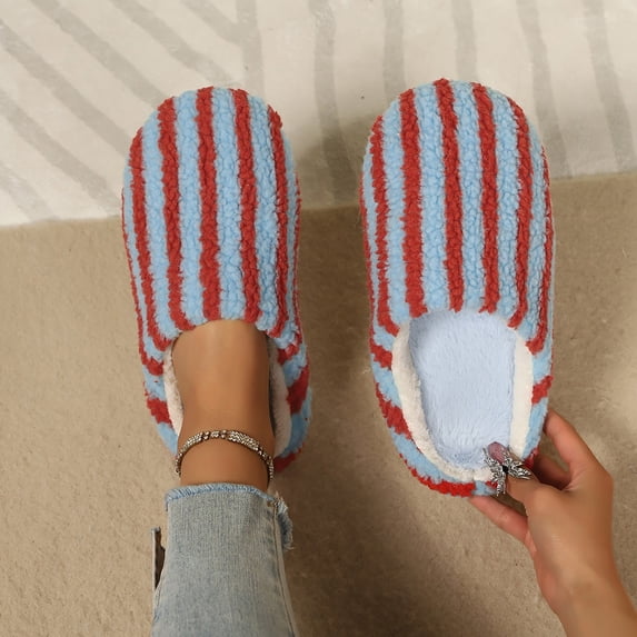 Women House Indoor Slippers Color Block Winter Open Toe Lining Non Slip Sole Fashion Casual Slippers Versatile Footwear for Ladies Teen Girls Daily Wear