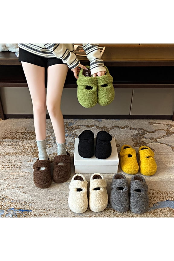 Women House Slippers Non-Slip Round Toe Thick Soled Slip-on Slides Women's Casual Versatile Lace Indoor Home Fall Winter Thick Bottom Indoor Outdoor Warm Sandals