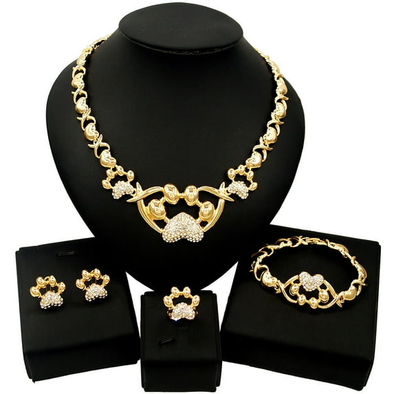 Women Hugs & Kisses Xo Complete Necklace Ring Bracelet & Earrings set 18k Layered Real Gold Plated #80