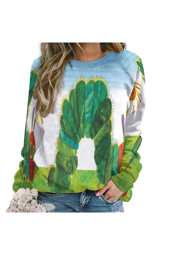 Women Hungry Caterpillar Sweatshirts Long Sleeve Shirts Pullover Crewneck Shirts Tops