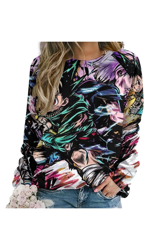 Women Hunter X Hunte Gon Killua Sweatshirts Long Sleeve Shirts Pullover Crewneck Shirts Tops