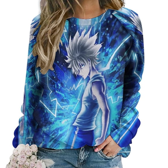 Women Hunter X Hunte Killua Lightning Sweatshirts Long Sleeve Shirts Pullover Crewneck Shirts Tops