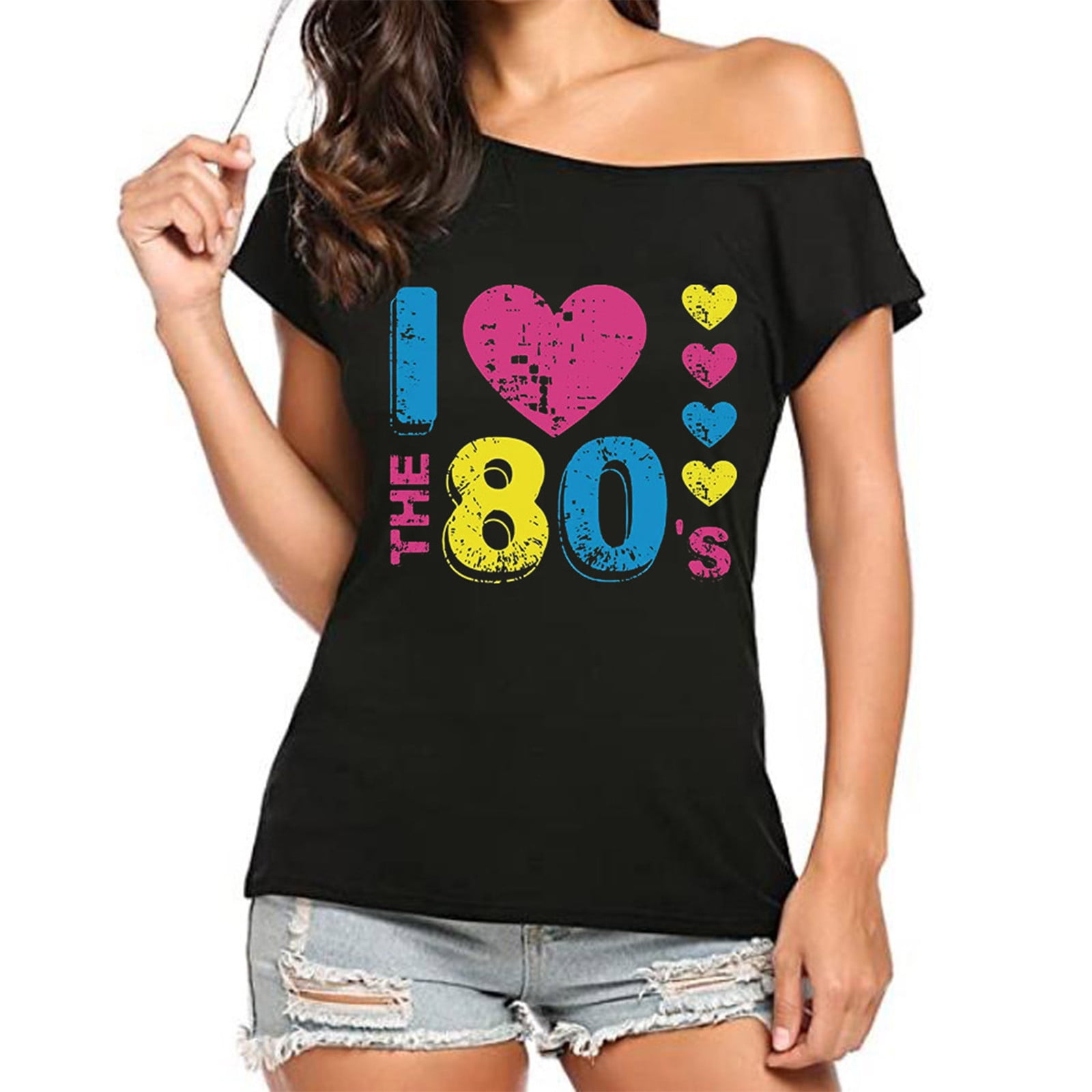 Women I Love The 80s Off The Shoulder Tops Disco 80s Costumes