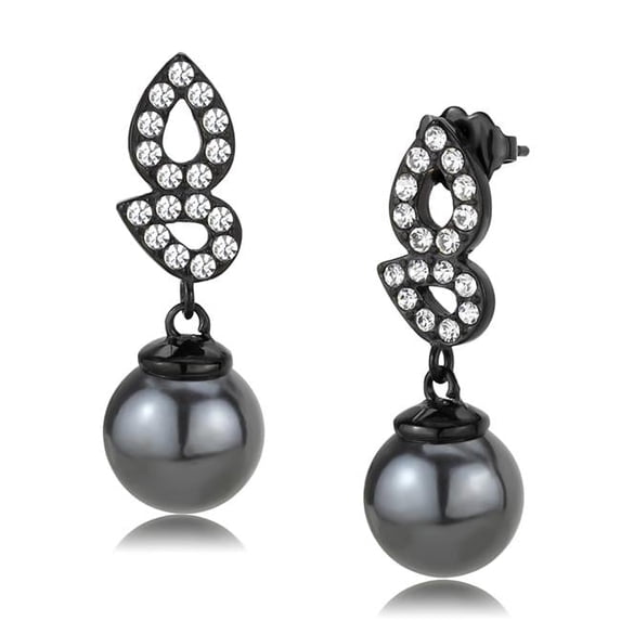 Women IP Black Stainless Steel Earrings with Synthetic in Gray