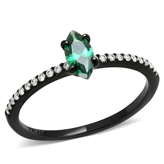 Women IP Black Stainless Steel Ring with AAA Grade CZ in Emerald - Size 5