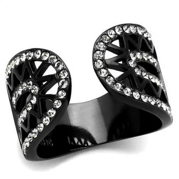 Women IP Black Stainless Steel Ring with Top Grade Crystal in Black Diamond - Size 9