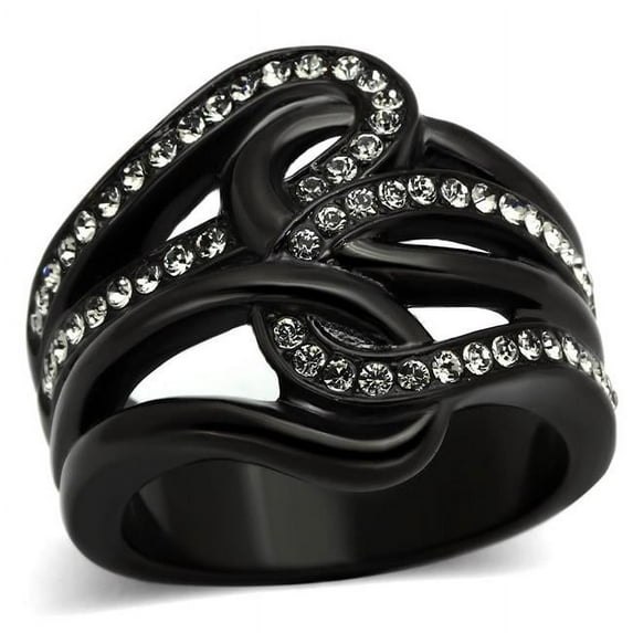 Women IP Black Stainless Steel Ring with Top Grade Crystal in Black Diamond - Size 9