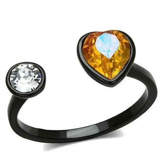 Women IP Black Stainless Steel Ring with Top Grade Crystal in Champagne - Size 9