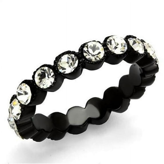 Women IP Black Stainless Steel Ring with Top Grade Crystal in Clear - Size 5