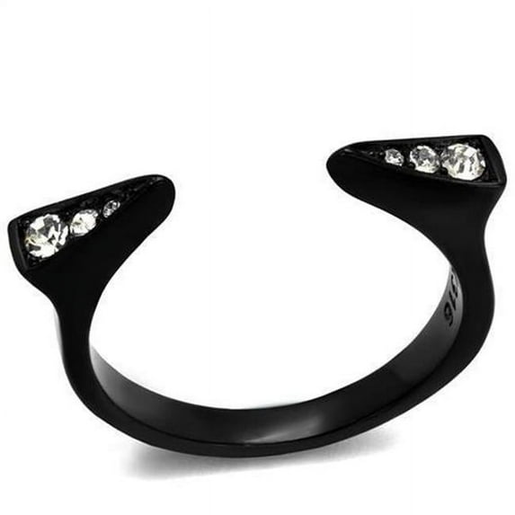 Women IP Black Stainless Steel Ring with Top Grade Crystal in Clear - Size 8