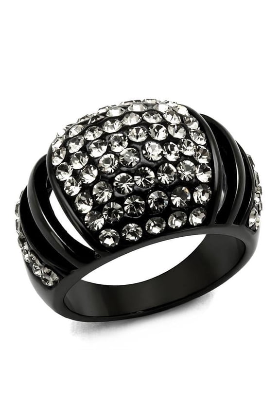 Women IP Black Stainless Steel Ring with Top Grade Crystal in Hematite - Size 5