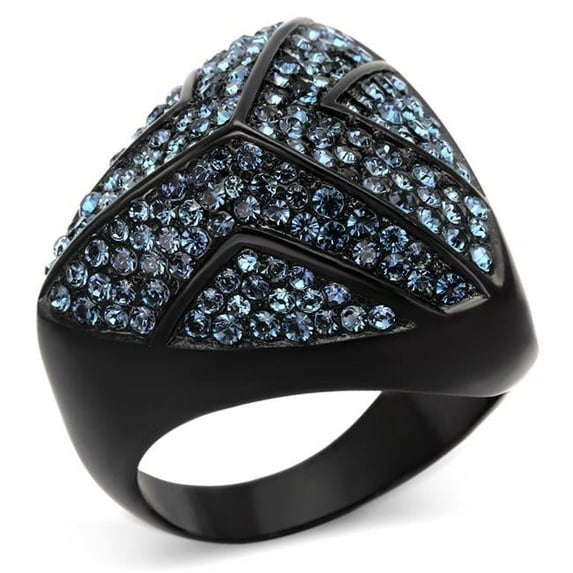 Women IP Black Stainless Steel Ring with Top Grade Crystal in Montana - Size 5