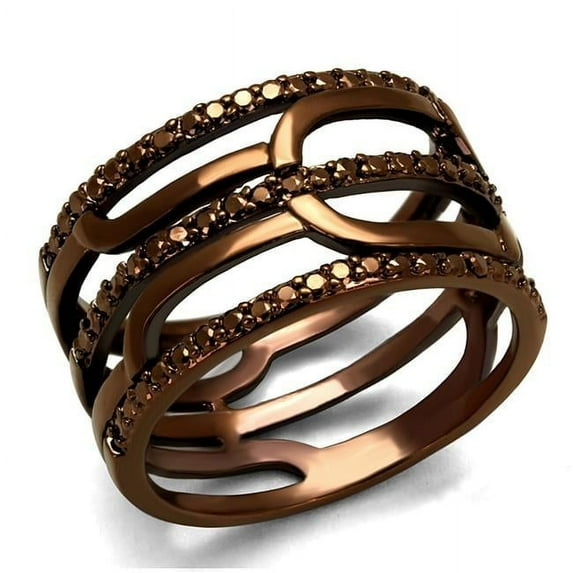 Women IP Coffee Light Brass Ring with AAA Grade CZ in Light Coffee - Size 5