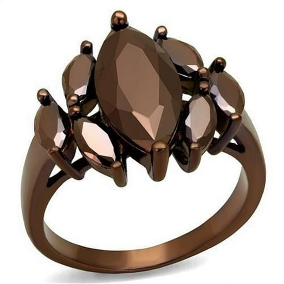 Women IP Coffee Light Brass Ring with AAA Grade CZ in Light Coffee - Size 8