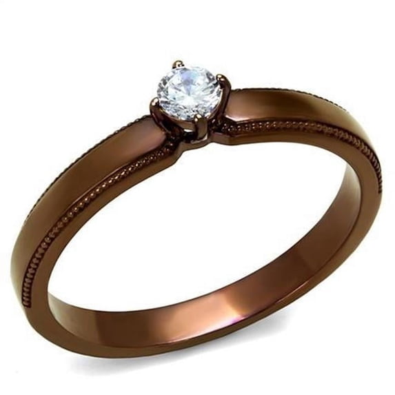 Women IP Coffee Light Stainless Steel Ring with AAA Grade CZ in Clear - Size 8